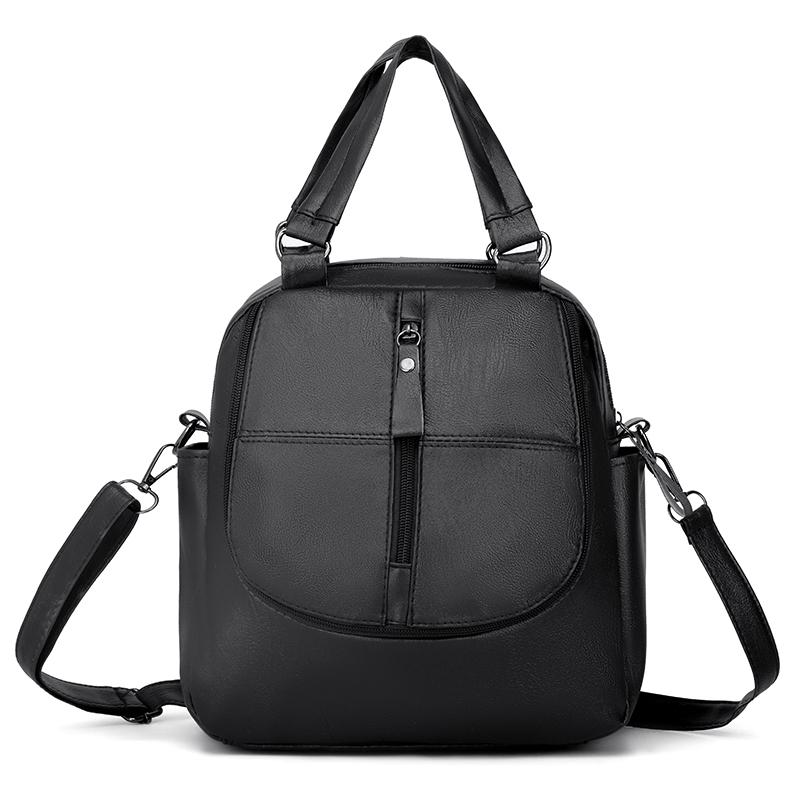 

New Women's Backpack Zipper Pu Leather Travel Bag Backpacks School Multi-function Shoulder Bags Hand Bagpacks for Women Daypacks, Black