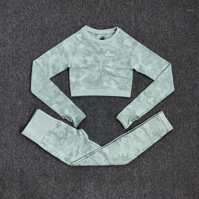 

2 Piece Camouflage Yoga Set Women Seamless Fitness Clothing Sport Long Sleeves Tops Gym Leggings Pants Suit Workout Sportswear1, Blackpants