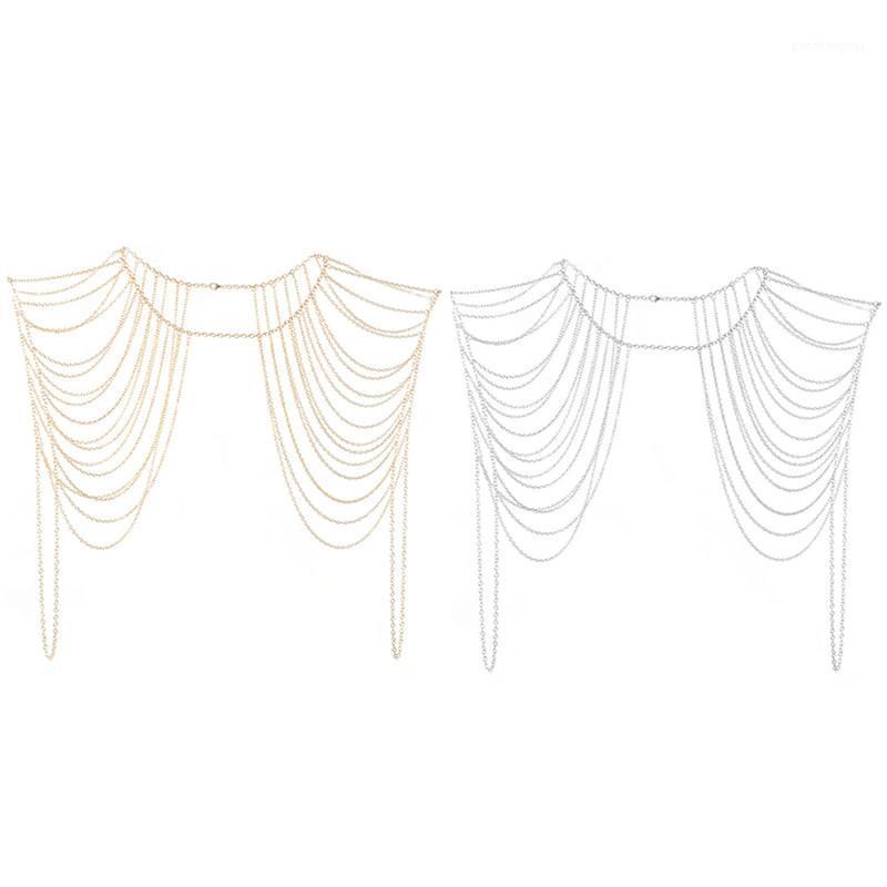 

Collar Shoulder Chain Long Necklaces & Pendants Women Statement Body Jewelry Bohemian Punk Chains, Silver