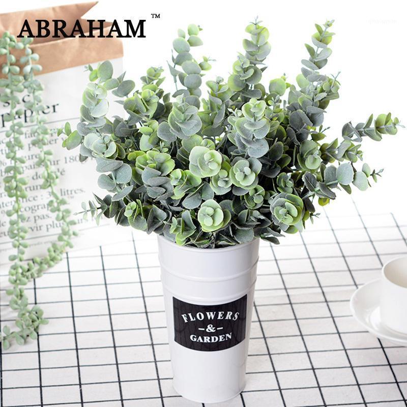 

35cm 25 Heads Artificial Tropical Eucalyptus Leaves Flocking Plant Fake Plastic Leafs Tree Branch Succulents Bouquet Home Decor1, Green