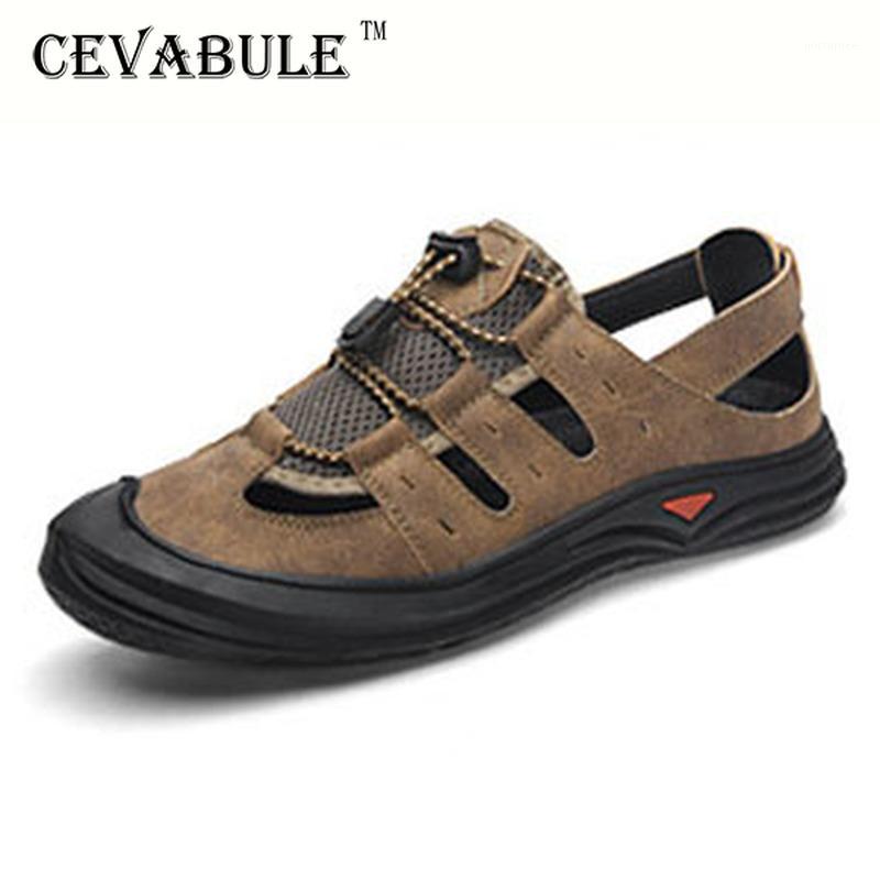 

CEVABULE Fashion Breathable Outdoor Climbing Men's Shoes Sports Plus Size Leather Shoes Beach Baotou Casual Sandals CLK1, Yellow