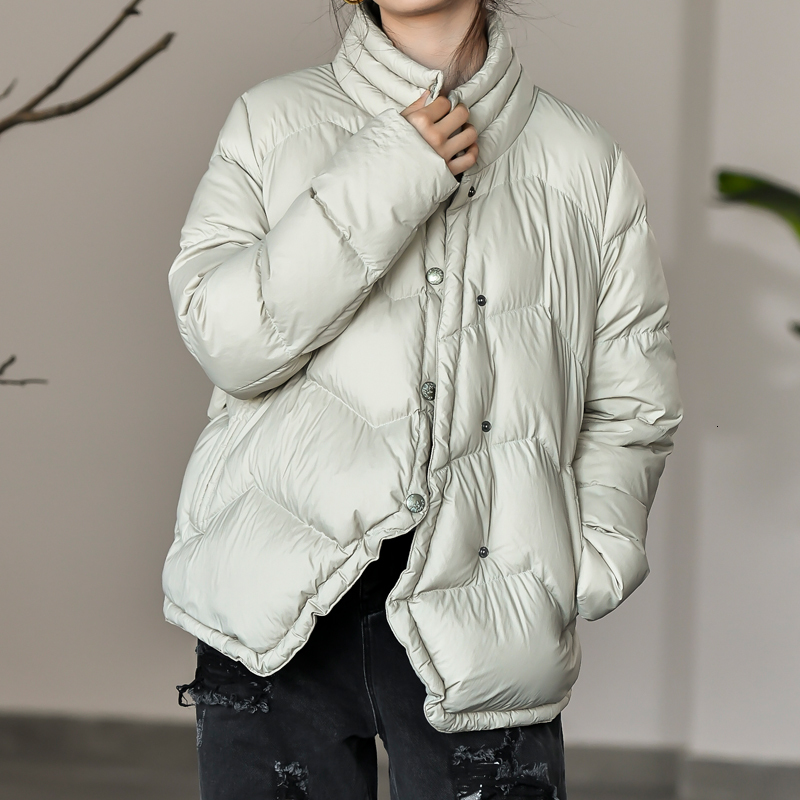 

2021 New Winter Coat Only Breasted Thick White Down Black Windproof Jacket Sleeve Outwear R8O0