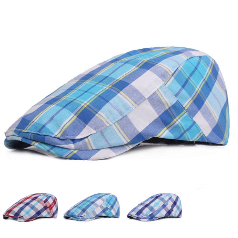 

Literature And Art Youth Brim Hat Men And Women Plaid Beret Spring Summer Thin Section Forward Cap Lady Hat