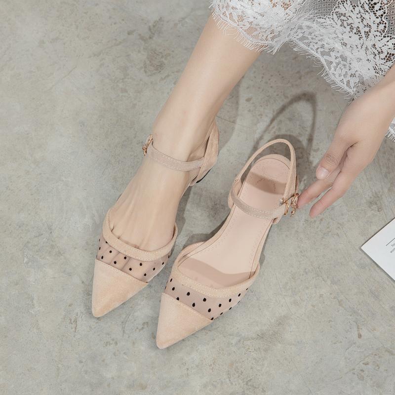 

PQECFS big size 32-43 high quality summer fashion women flock mesh Front & Rear Strap med heel sandals 2 colors, Black