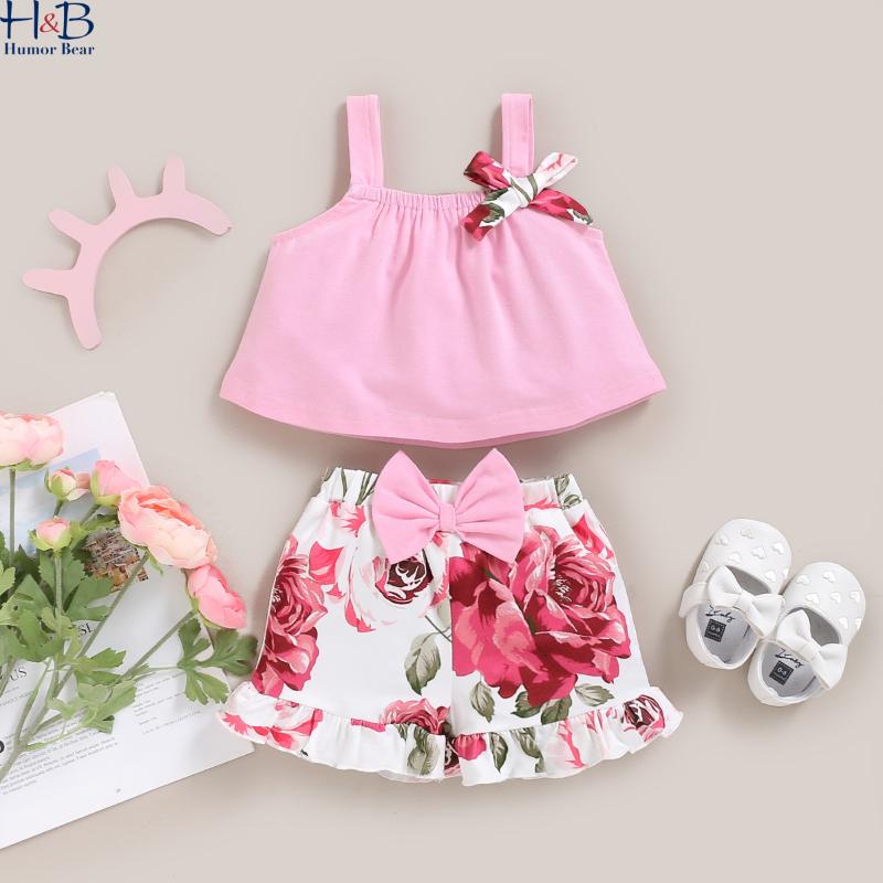 

Humor Bear 2021 New Baby Girls Summer Clothes Tank Top + Printed Shorts 2Pcs Suits Fashion Newborn Cotton Flowers Children's Se, 2267 pink