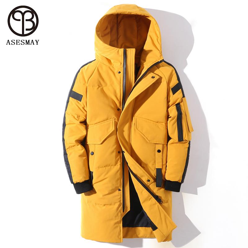 

Asesmay White Duck Down Jacket Men Winter Coat Long Warm Parkas Hooded Yellow Outwear Clothing Male Winter Jackets, Black