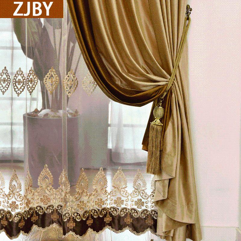 

Custom curtains European living room bedroom luxury high-end court velvet gold cloth blackout curtain tulle valance drape B590