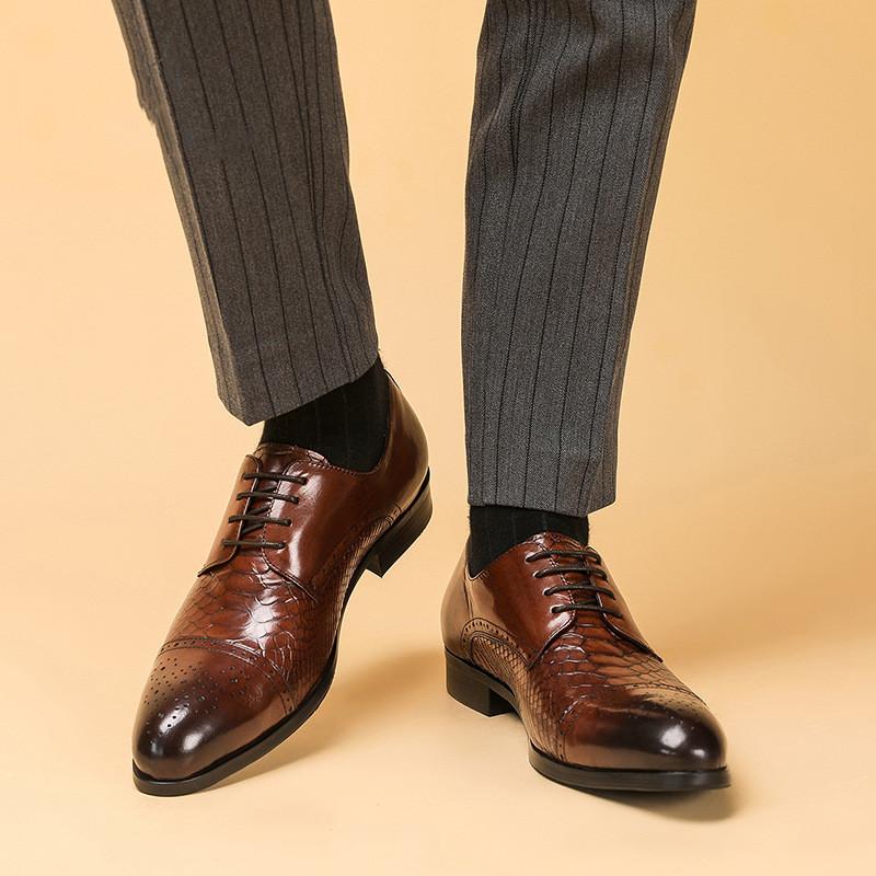 

italian shoes Handmade Men Dress shoes snake print Genuine Leather men formal pointed toe Brogues for male size 46