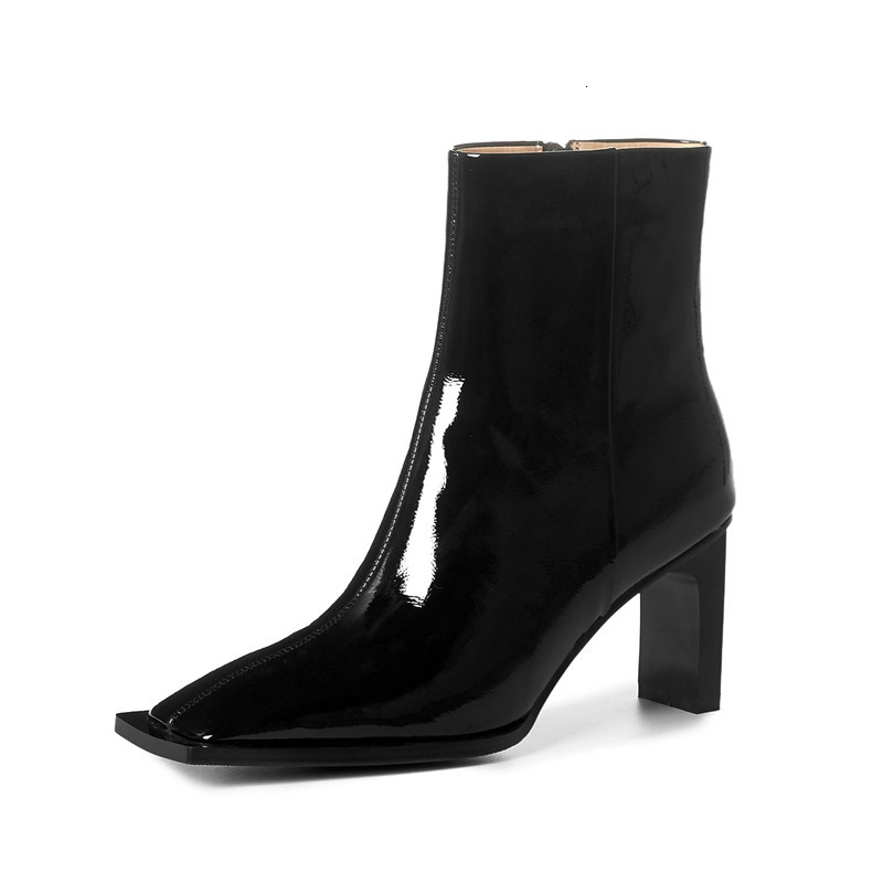 

2021 New Arrival Feminine Fashion Genuine High Heels Thick Toe Solid Boots IE1A, Cowhide black