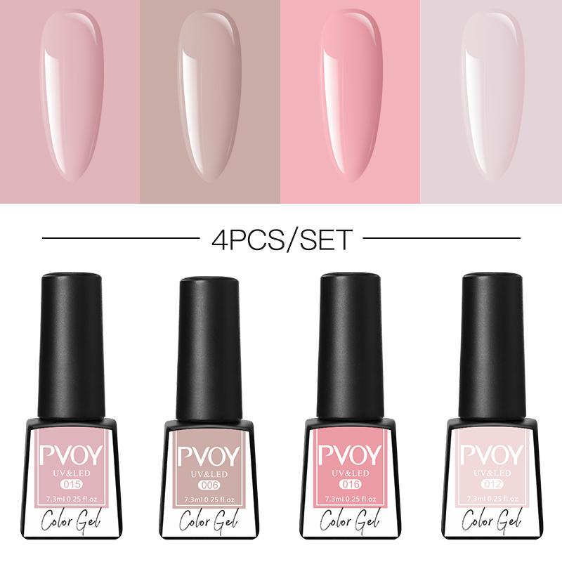 

POVY Gel NailPolish Kit 4/6Pcs/Set Semi Permanent Base Top Coat Need UV LED Lamp Art Hybrid Nails Gel Polish Kit, Set-06