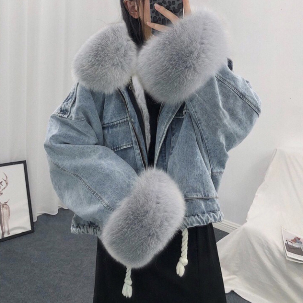 

2021 New Denim Jacket Women Long Sleeve Short Thick Coats Elegant Winter Outwear Office Ladies Streetwear A54D, Gray