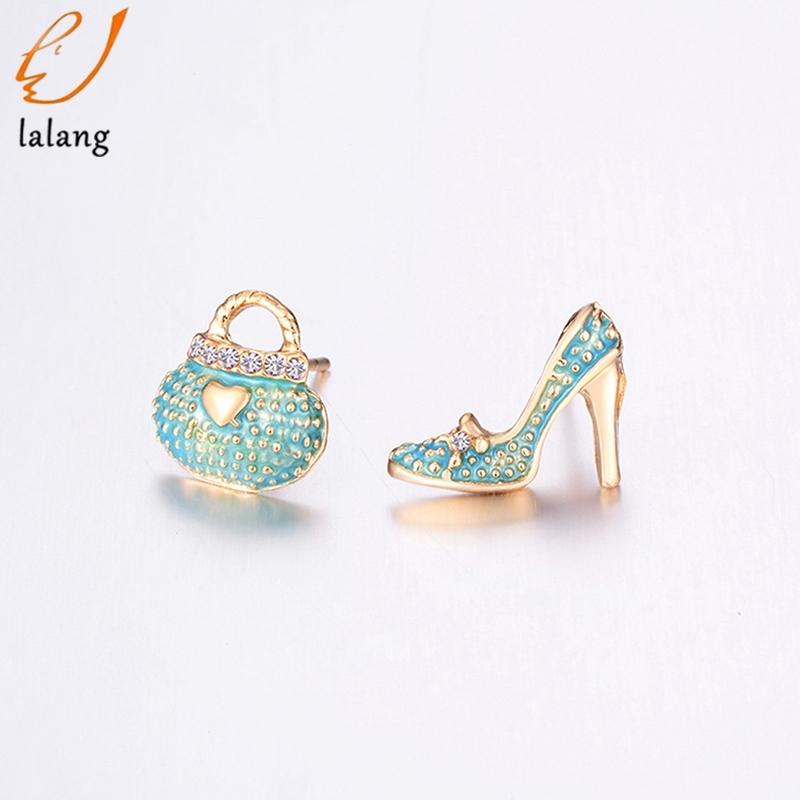 

2020 New Fashion Cute Bags Heels Shoe Asymmetric Earrings For Women Gold Wholesale High Quality