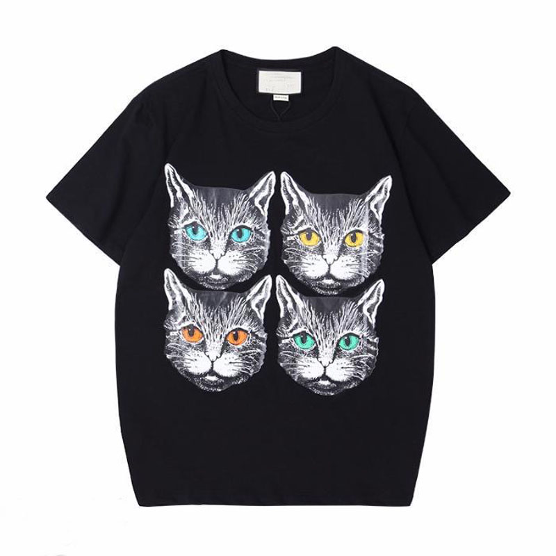 

Mens T shirt Summer Fashion Hip Hop T-shirt Women's Kitten Print Essentials Streetwear Casual Cotton Couple T-shirt Pullover Top Asian size, Black
