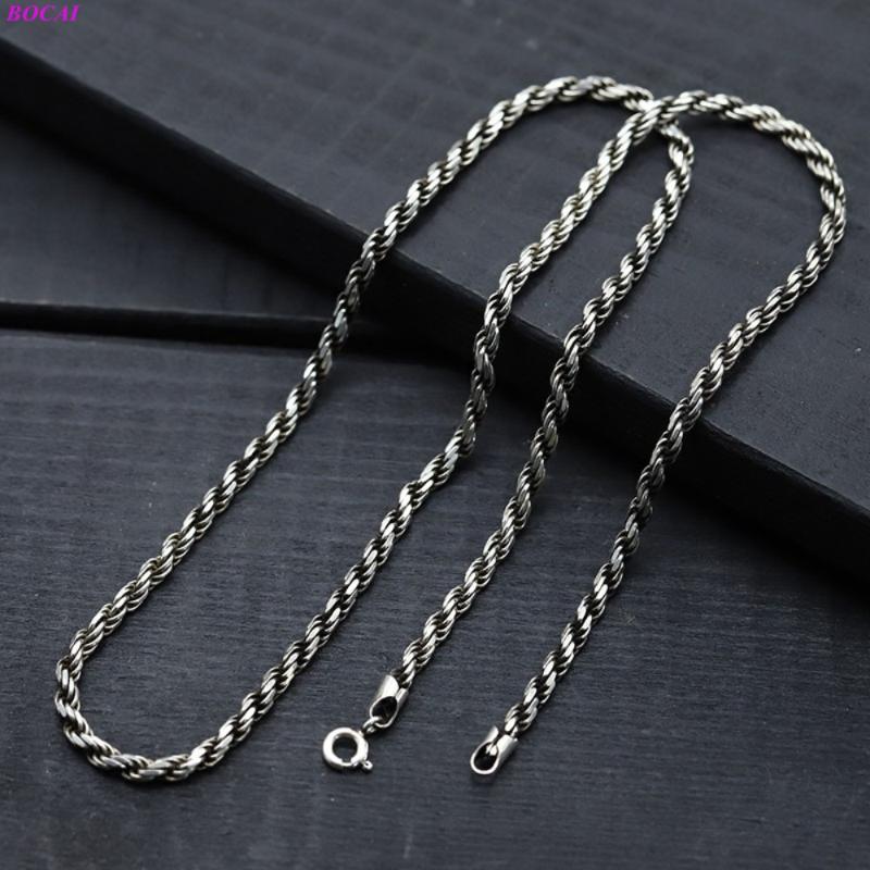 

BOCAI Solide S925 Sterling silver necklace clavicle chain Thai silver long retro personality fashionable men's chain simple