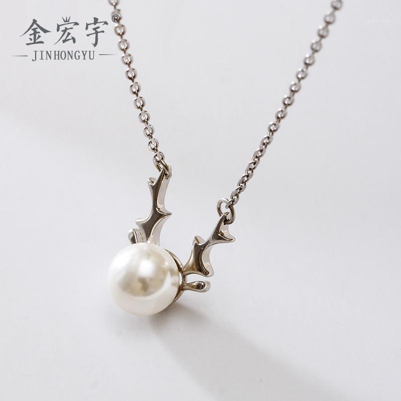 

Korean simple temperament ins Seng Necklace lovely deer pearl pendant versatile female jewelry with clavicle chain1