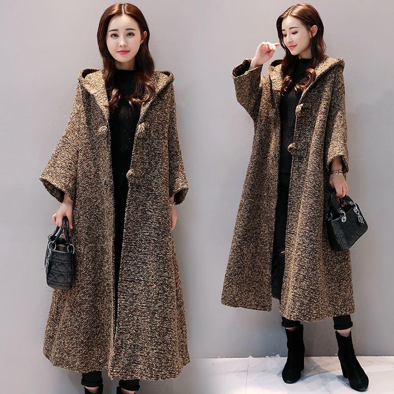 

Women 2020 Korean New Autumn Winter Bat Sleeve Wool Blends Coat Plus Size Long Hooded Loose Cardigan Woolen Jacket Outwear O722, Gray