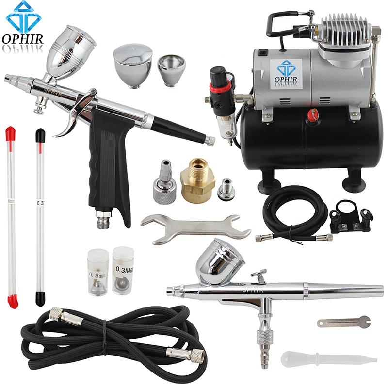 

OPHIR 2x Dual Action Airbrush Kit Air Tank Compressor Spray Gun Paint for Cake Art Tools_AC090+004A+069