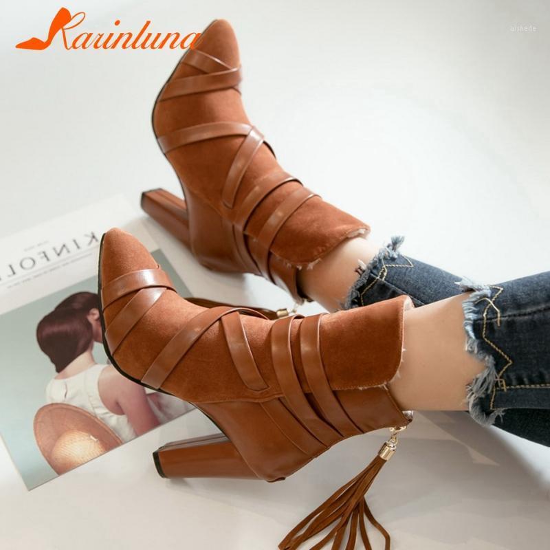 

Dropship On Sale High Quality Woman Shoes Pacthwork Flock Fringe Spike Heels Short Plush Ankle Female Autumn Boots1, Black