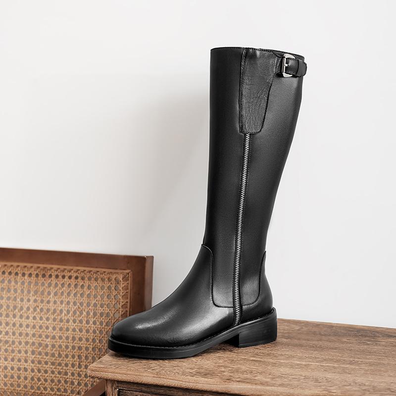 

New winter shoes natural Genuine leather Knee high boots women boots Motorcycle Fur one 100%cowhide Female snow, Black