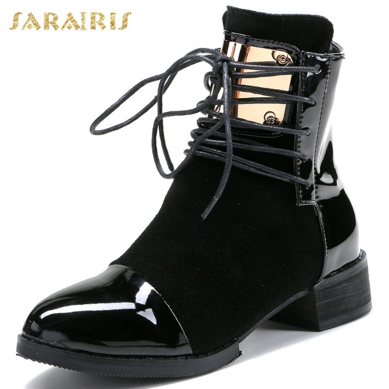 

Sarairis 2020 New Arrivals Big Size 43 Thick Heels Ankle Boots Women Shoes Lace Up British Style Spring Autumn Shoes Ladies, Black