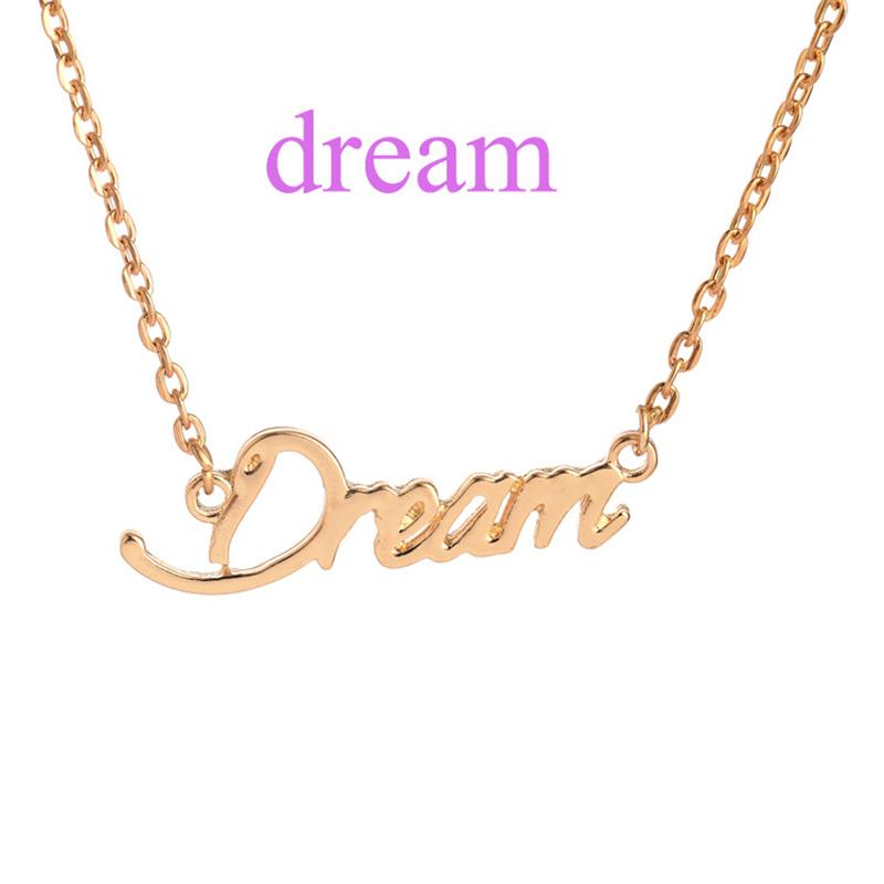 

Inspirational Block Letter Word Dream Pendant Charm Necklace and Chain Jewelry
