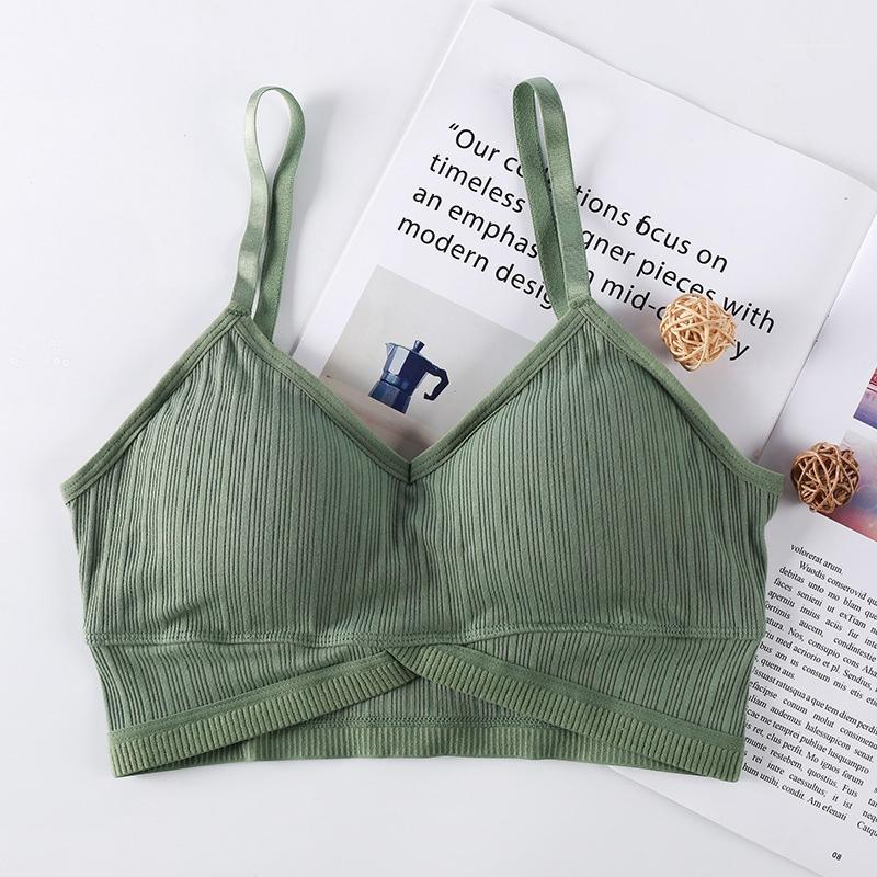 

6Colors Female Wire Free Active Bras Cotton Sexy Bras Women Tank Tops Padded Tube Tops Summer Knitted1, Blue