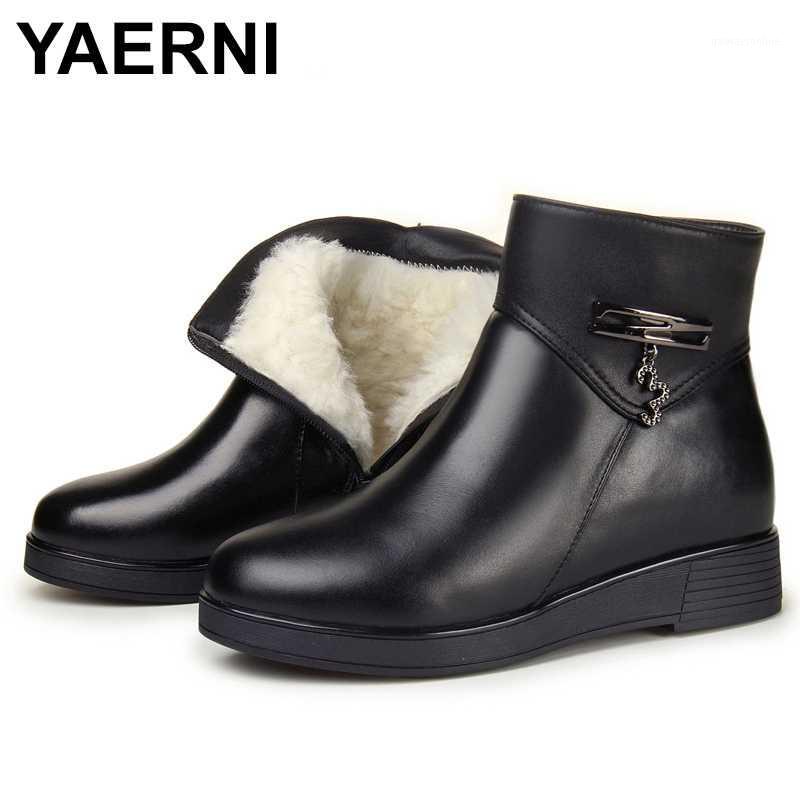 

YAERNI Genuine Leather Snow Boots | For women, warm winter wool and fur insoles in large size 35-431, Black