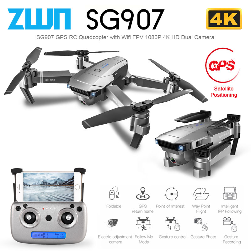 

ZWN SG907 SG901 GPS Drone with Wifi FPV 1080P 4K HD Dual Camera Optical Flow RC Quadcopter Follow Me Mini Dron VS SG106 E520S, Sg907 4k 3b with bag