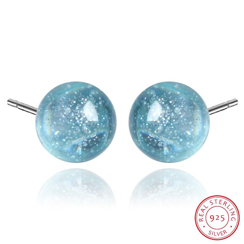

100% 925 Sterling Silver Stud Earrings 8mm Round Crystal Earring For Women Pure Silver Girl Stud Korea Fashion Jewelry New