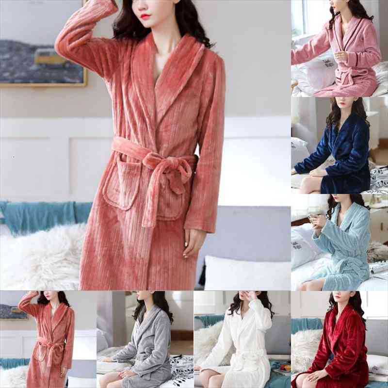 

Thick Warm Winter Bathrobe Women Soft Solid Kimono Bath Robe Girl Dressing Gown For Women Flannel Robes, Black;red