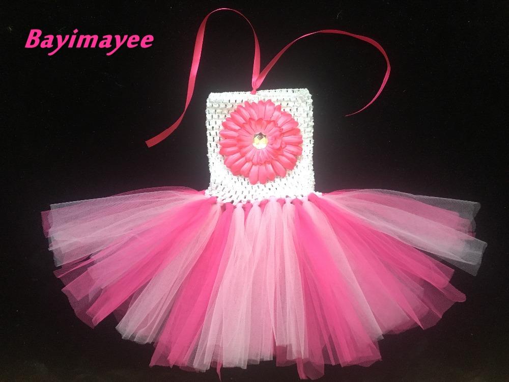 

Multicolor Baby Crochet Tutu Dress Girls Handmade 1Layer Tulle Ballet Dance Tutus with Flower Kids Cheap Party Dresses 50Pcs/lot, Multi