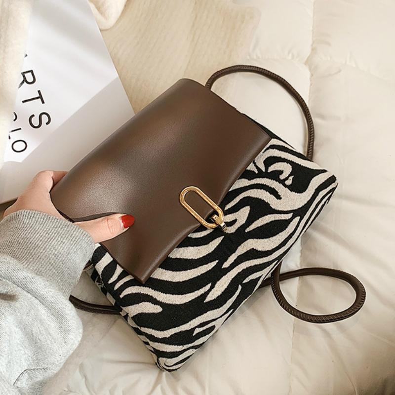 

Zebra Square Tote Bag 2021 Fashion New High-quality PU Leather Women's Designer Handbag Chain Shoulder Messenger Bag Purses, Black