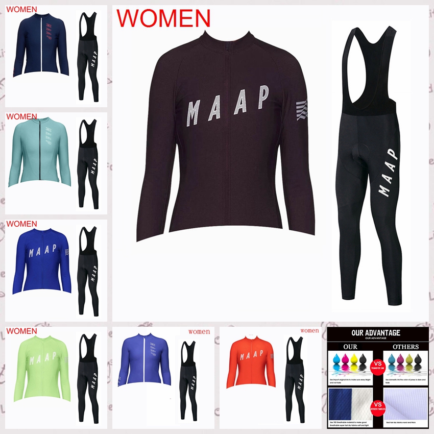 

MAAP team Spring/autumn Womens Cycling jersey bib Shorts Set Long sleeve Clothing Road Racing Clothing Bicycle Uniform S21012714, Black;red