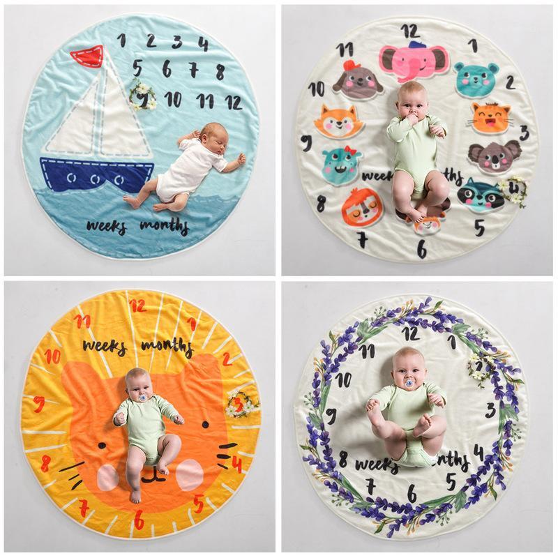 

Newborn Baby Milestone Blankets Round Bathing Towels Flower Print Soft Flannel Infant Blanket Photography Prop Background Cloth1