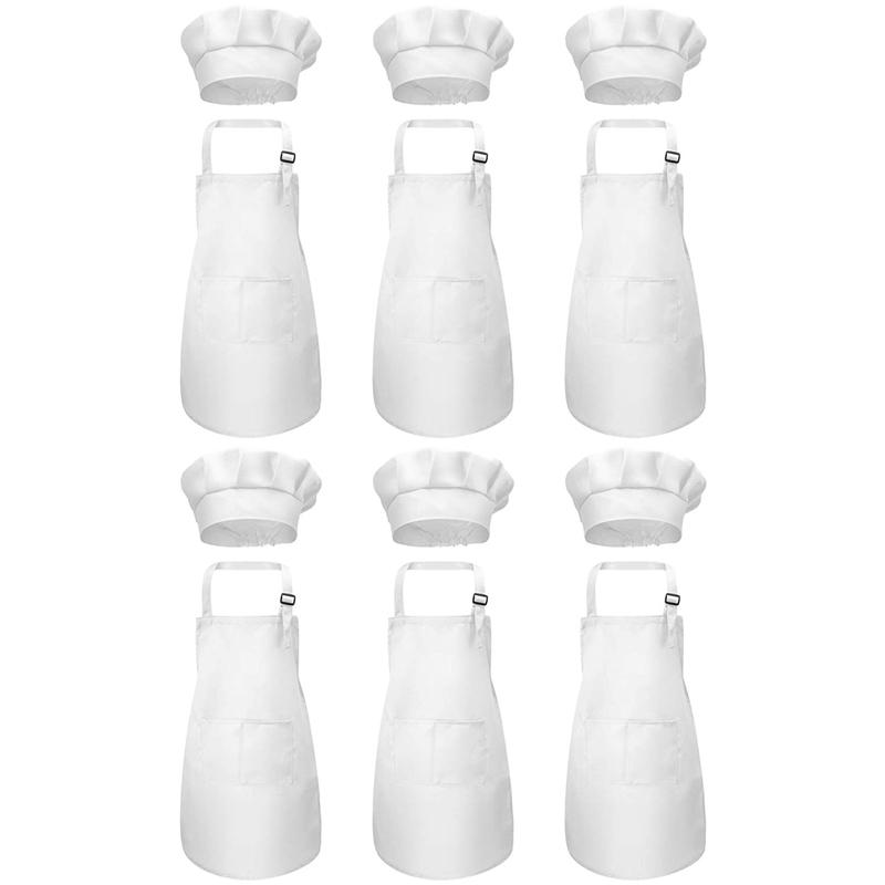 

12-Piece Apron and Chef Hat Set, Adjustable Children's Apron with Pockets (White, Suitable for 2-6 Year Old S)