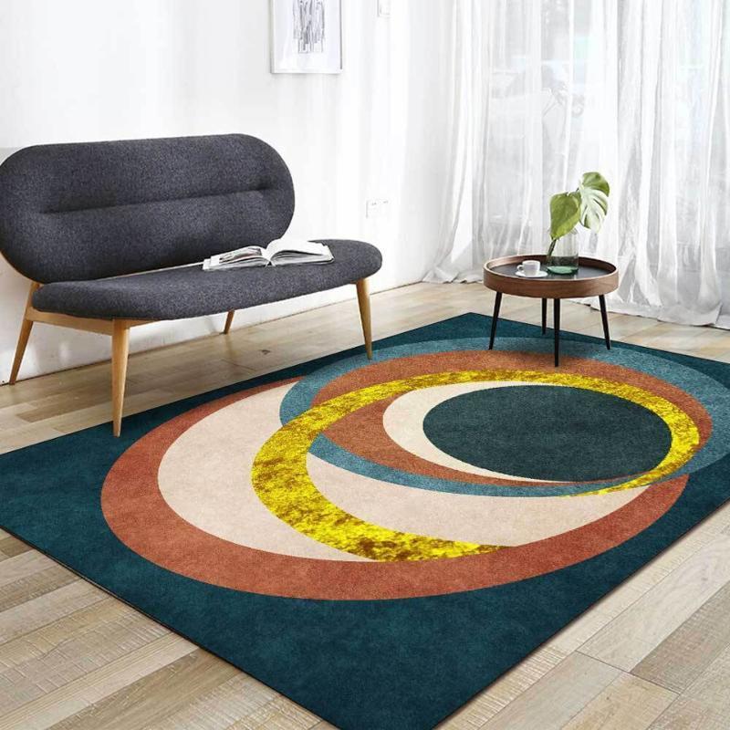 

Fashionable Simple Living Room Carpet Dark Green Orange Gold Circle Pattern 3D Printed Rectangle Rug Pad Wearable Entrance Mat1, As picture