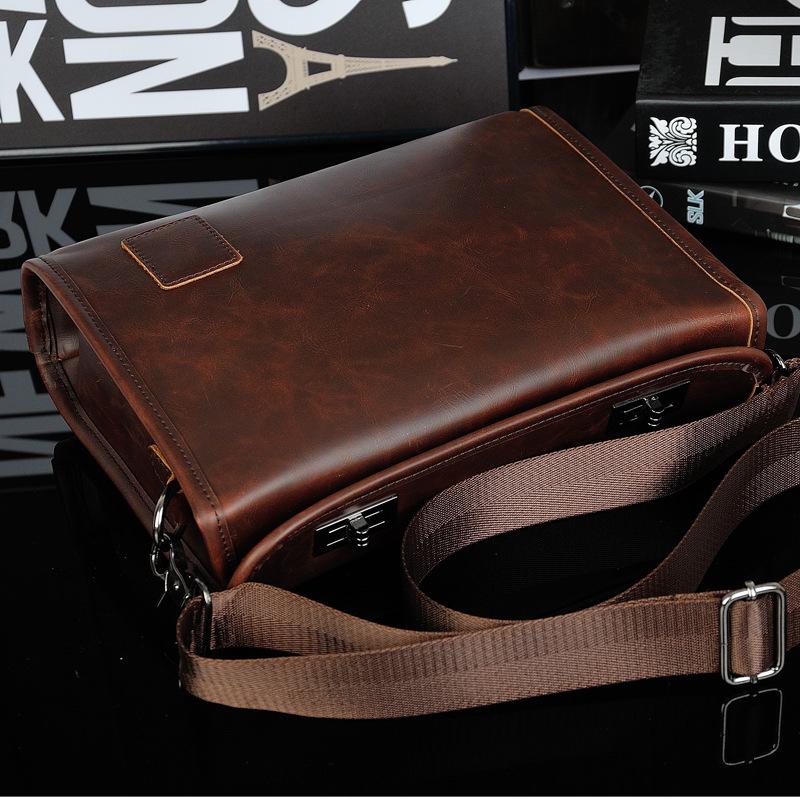

Men's Retro Leather Shoulder Messenger Bag Briefcase Large Capacity Laptop Bag PU Leather Solid Handbag Office Supplies LD057, Brown