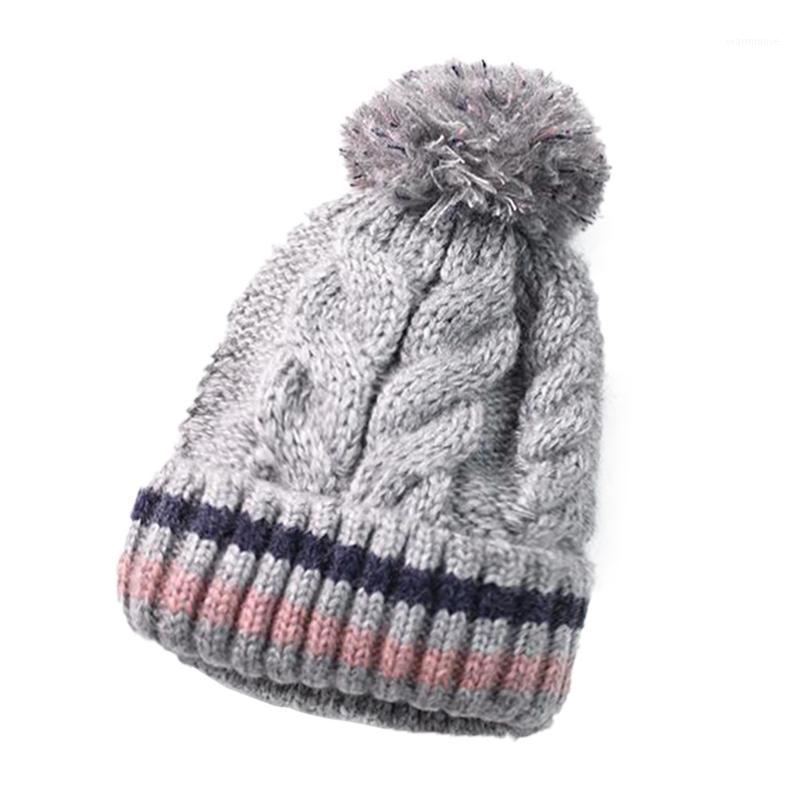 

Women Plus Velvet Padded Hat Knitted Wool Stripes Simple Fashion Skullies Beanie Hat Autumn Winter Couples Sisters Gifts Warm1, Pk