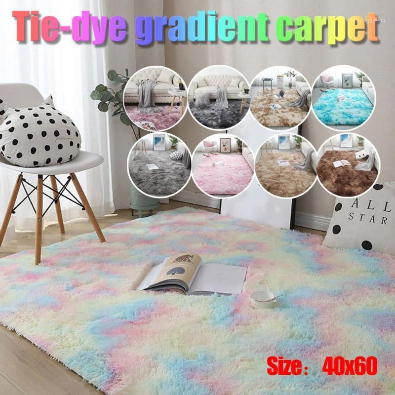 

New Colorful Carpets Shaggy Kids Room Living Room Bedside Rugs Rainbow Color Soft Fluffy Plush Mats Rug For Bedroom Home Decor1