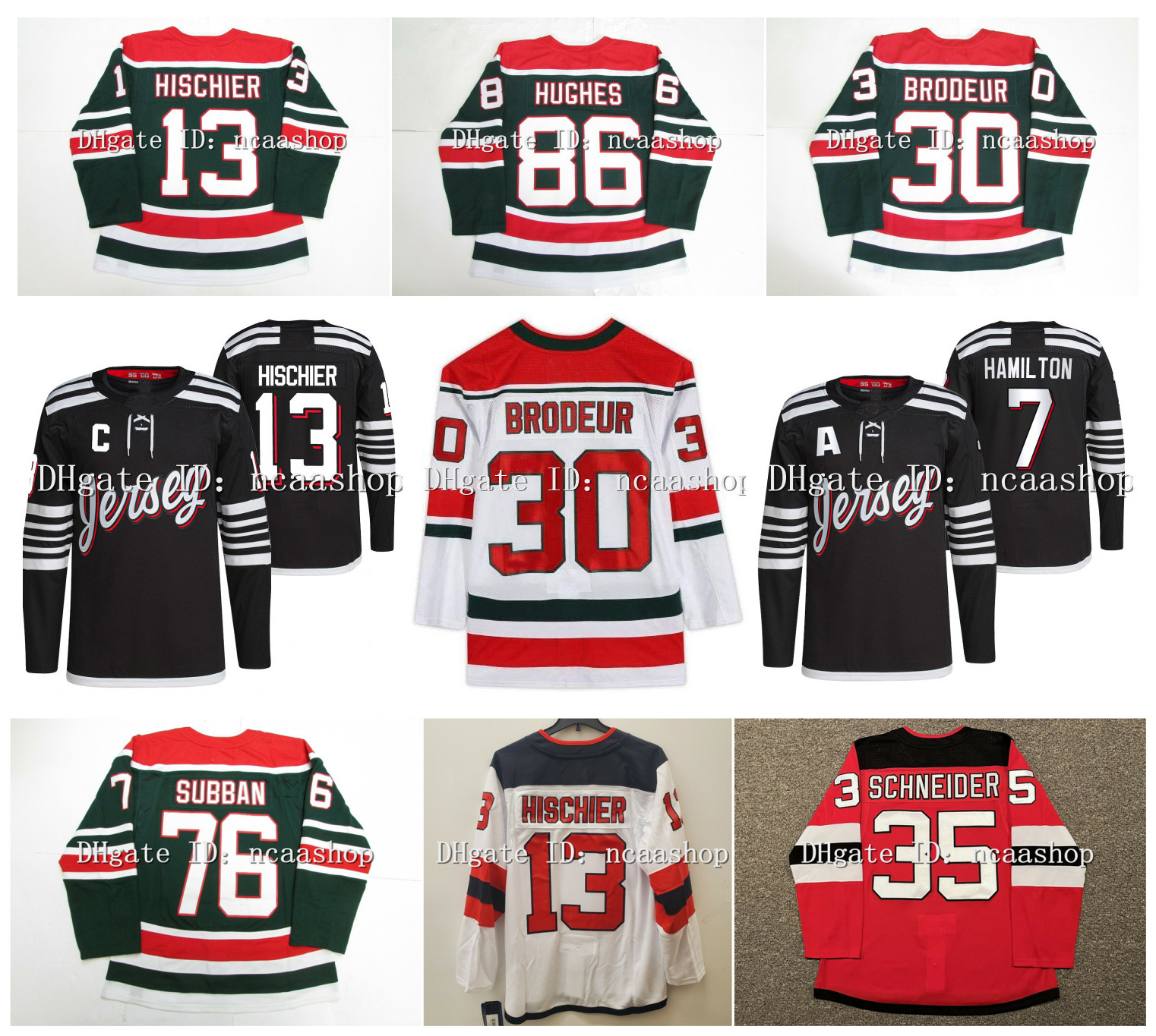 

13 Nico Hischier Hockey Jersey 30 Martin Brodeur 7 Dougie Hamilton 86 Jack Hughes 76 P.K. Subban 28 Damon Severson 11 Andreas Johnsson 18 Dawson Chase De Leo Miles Wood, Women white/red/green size s m l xl xxl