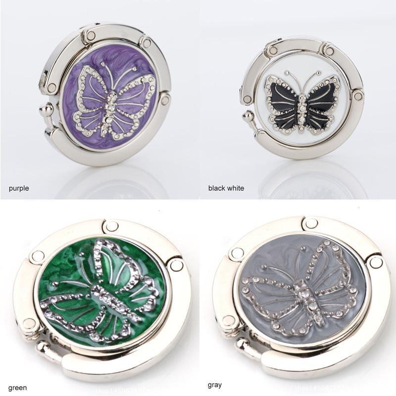 

Folding Hooks Hanger Hook Holder Unique Folding Round Metal Butterfly Pattern Crystal Alloy Purse Bag Decor Hang Portable1