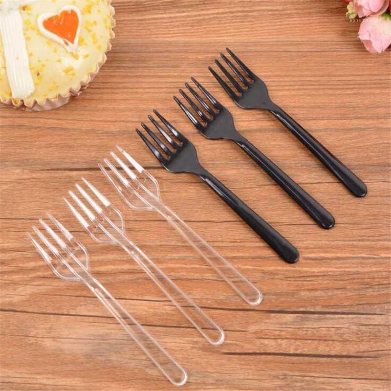 

95Pcs/pack Clear Transparent Disposable Forks For Party BBQ Sticks Picks Skewer Set Home Dining Plastic Cake Fruit Fork1