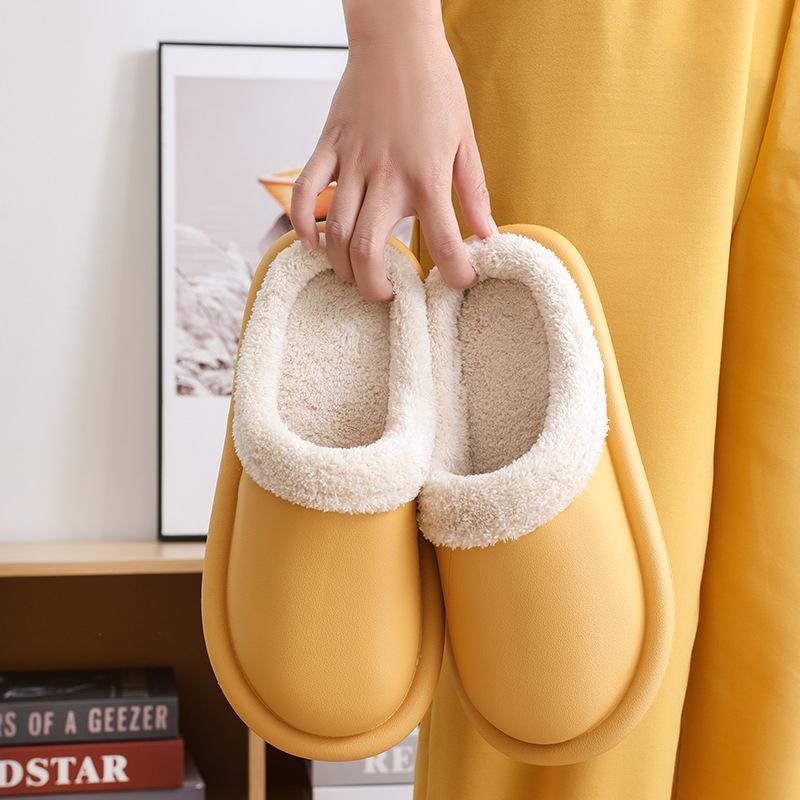 

Waterproof Female Slippers Winter Indoor Home Non-slip Warm Plush Thick-soled Couple EVA Cotton Shoes Woman Large Size Slides, Blue