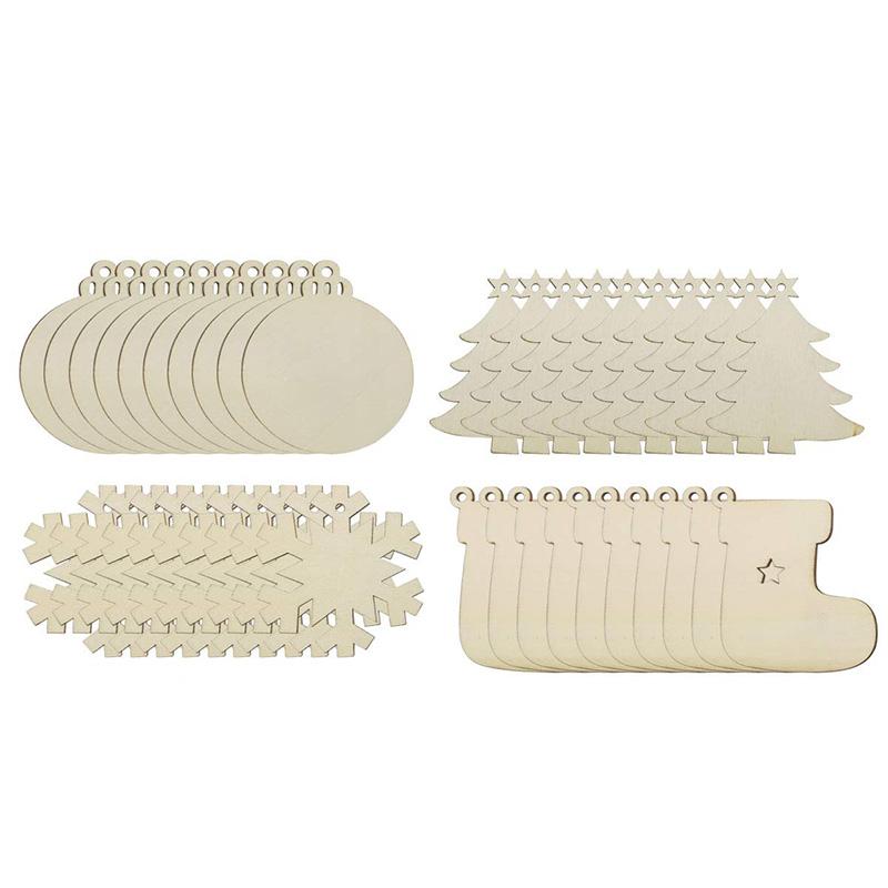 

40PCS Unfinished Wooden Christmas Ornaments Bulk,Natural Wood Slices Wood Christmas Tree Ornaments with 40PCS Colorful Bells Wax