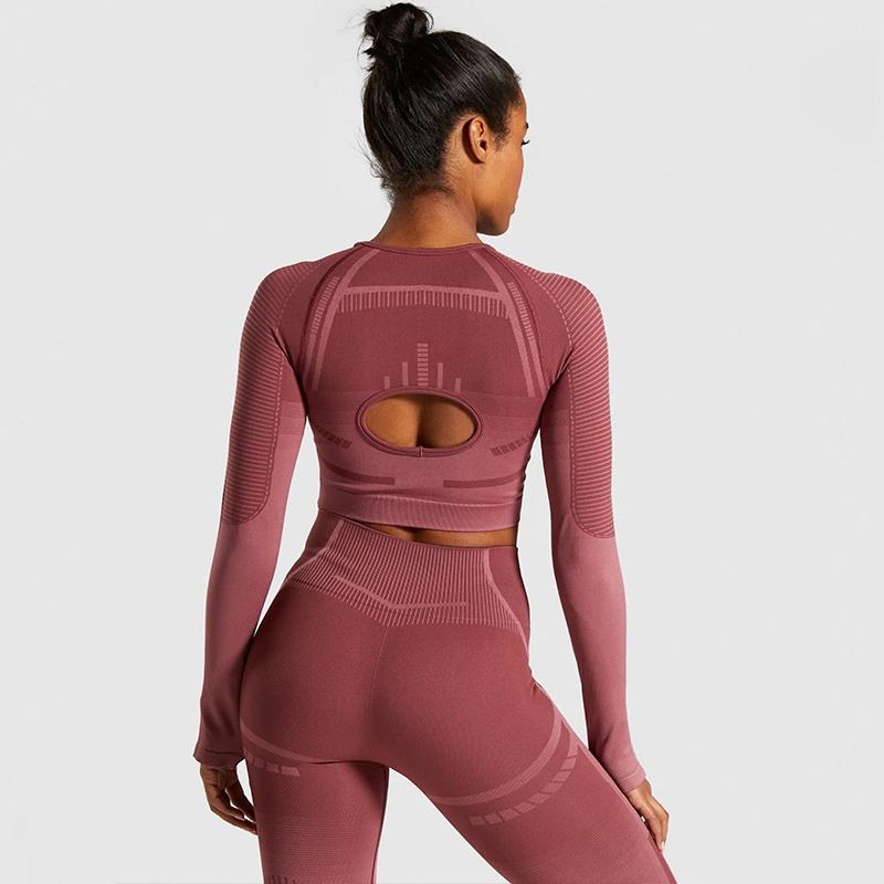 

Women' Seamless Yoga Set Workout Clothing Sportswear Long Sleeve Fitness Crop Top Gym Leggings Tights 2 Piece Sports Suits, Black