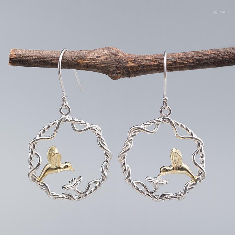 

Dangle & Chandelier Creative Realistic Petal Bird Twist Modeling Earrings Silver 925 Retro Circle Ear Studs Ethnic Style DIY Jewelry Wholesa