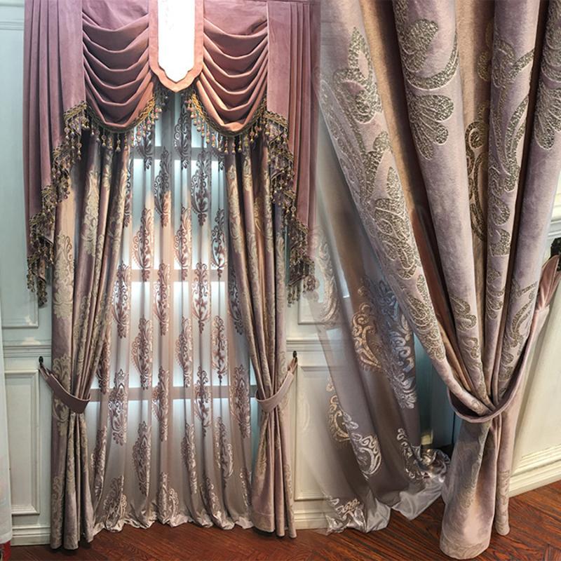 

High-end Velvet Gilded Curtains for Living Room Bedroom Blackout Curtains European Luxury Window Valance with Beads Pendant #45, Curtain tulle