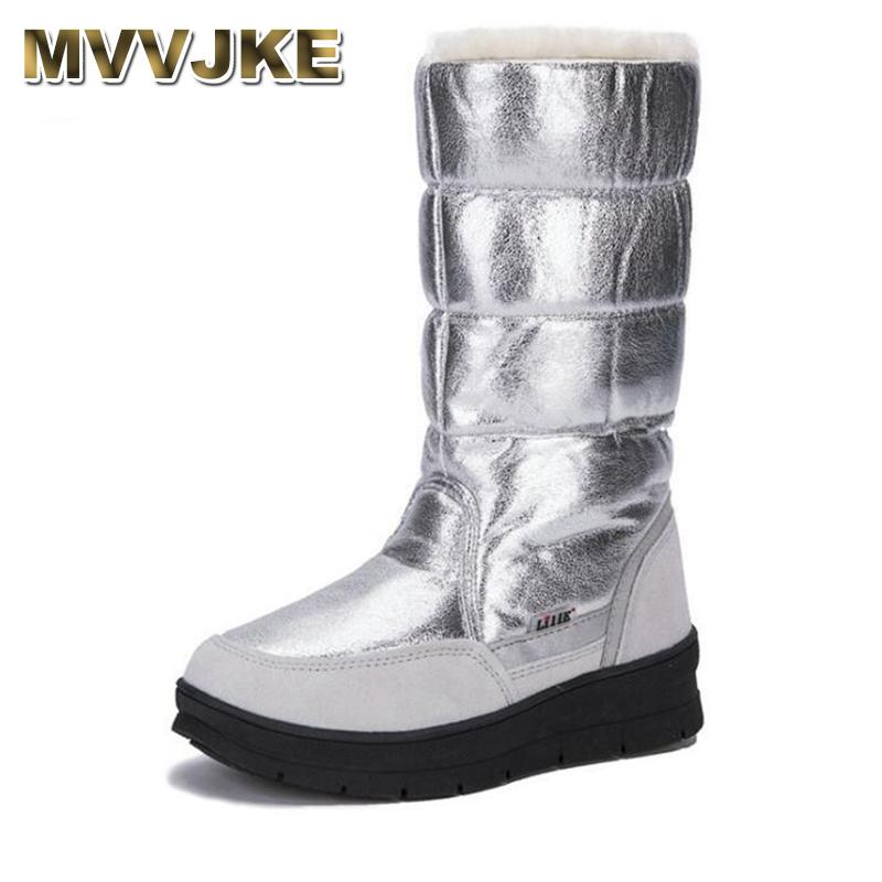 

MVVJKE Winter High Women Snow Boots plush Warm shoes Plus size easy wear girl shoes female hot boots waterproof woman E018, Black