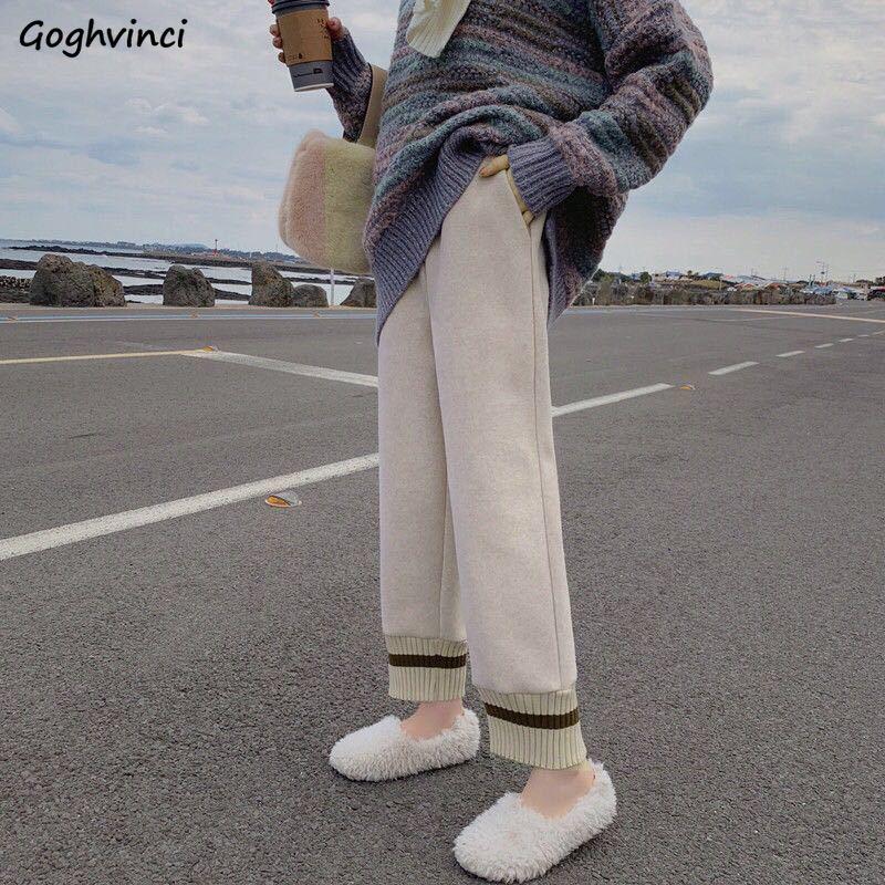 

Casual Pants Womens Loose High Waist Plus Size 3XL Thicken New Korean Style Ankle Length Trendy All-match Harem Trousers Daily, Black