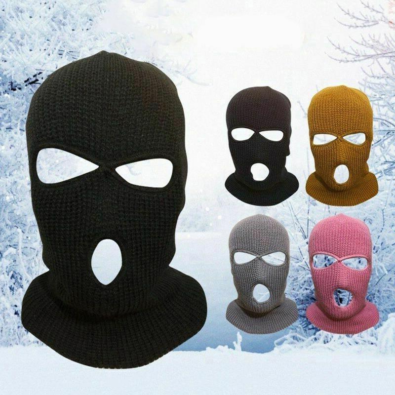 

2/3 Hole Full Face Cover Mask Knit Fleece Hat Winter Stretch Snow Mask Beanie Hat Cap Warm Solid Color1, 10-two holes